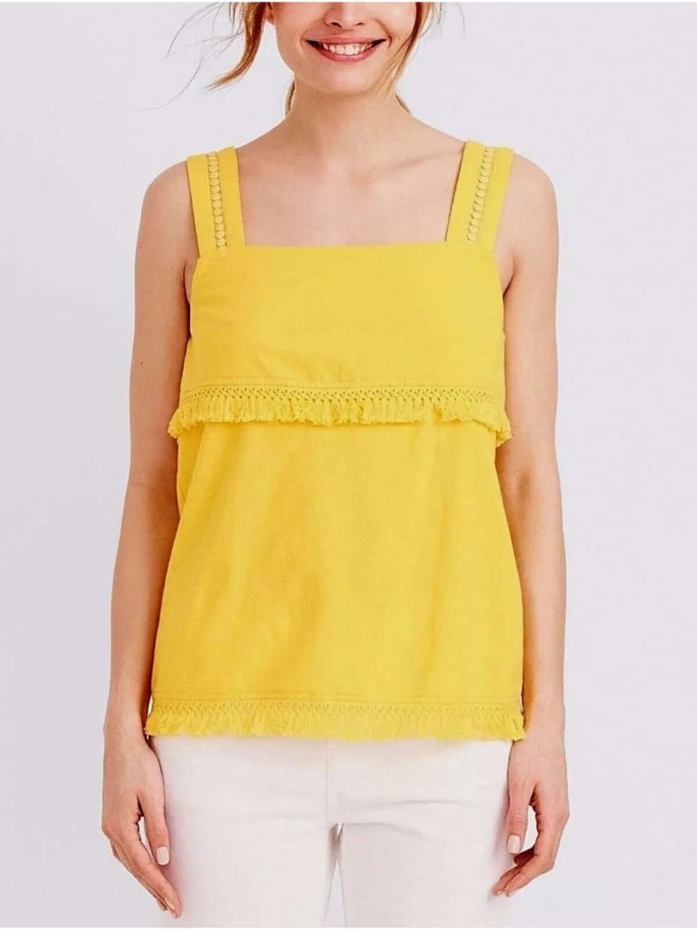 J. Crew Fringe Layer Square Neck Top in Sunshine Yellow